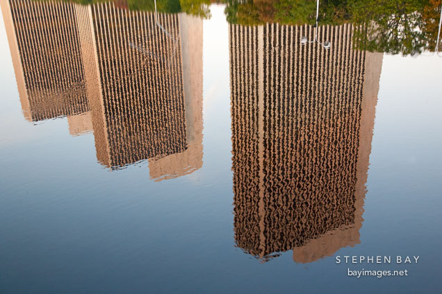 Reflection of the Agency Buildings at Empire State Plaza. New York, Albany.