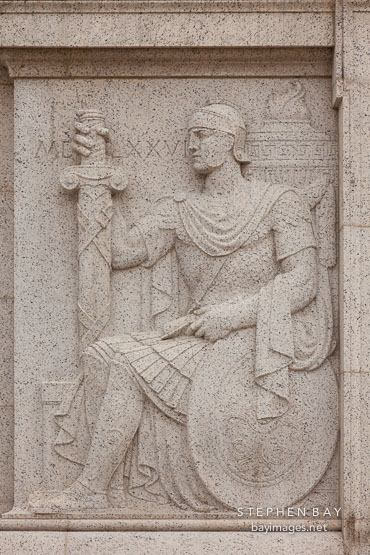 Relief of soldier with sword at the National Archives Building. Washington, D.C.