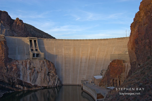 Theodore Roosevelt Dam at sunset. Apache Trail, Arizona, USA.