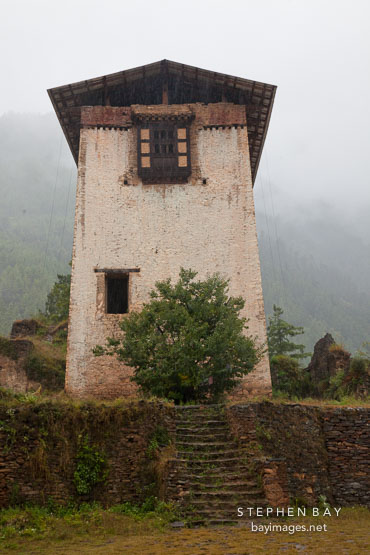Tower at Drukgyal Dzong. Paro, Bhutan.