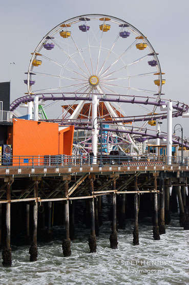 Ferris wheel at Santa Monica Pier on an overcast day. Santa Monica, California, USA.