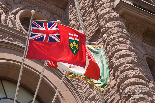 Ontario provincial flag outside Queen's Park.