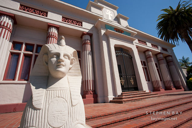 Sphinx and temple. Rosicrucian Park, San Jose, California.