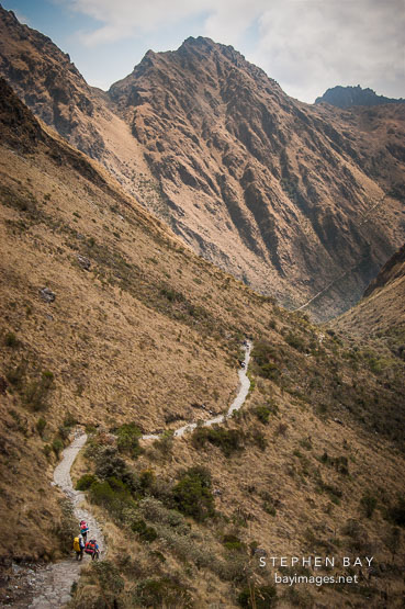 Inca trail winds through the Andes. Peru.