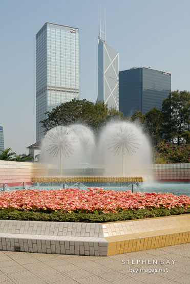 Fountains in Hong Kong Park. Hong Kong, China.