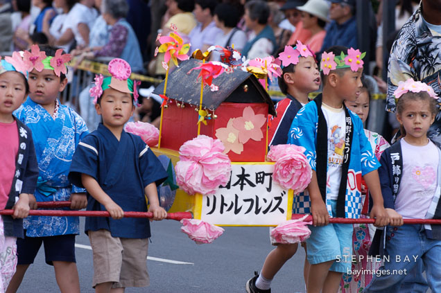 Children at the Cherry blossom festival grand parade. Japantown, San Francisco, California, USA.