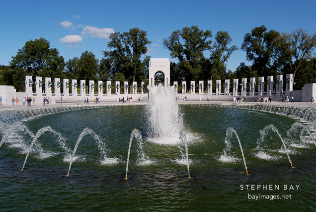 Fountains at the National World War II Memorial. Washington, D.C., USA.