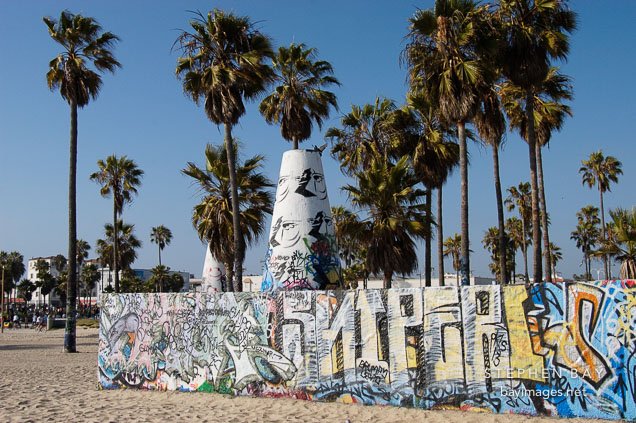 Graffiti wall and cone. Venice, California, USA.