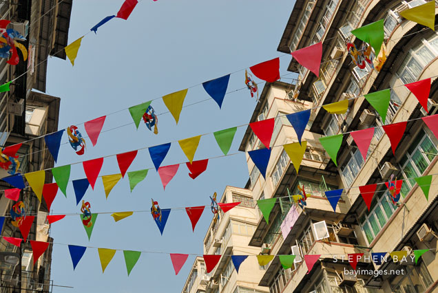 Triangular flags. Ladies Market. Hong Kong.