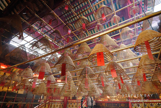 Incense coils and written prayers. Man Mo Temple, Hong Kong, China.