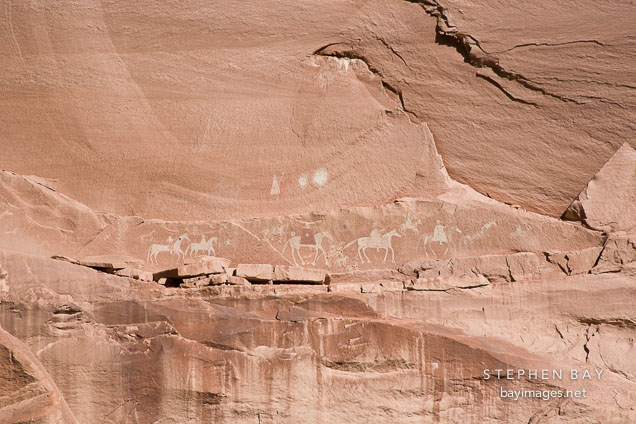 Navajo pictograph of Spanish Conquistadors. Canyon de Chelly NM, rizona.