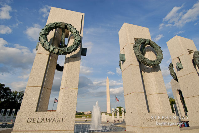 World War II Memorial and Washington Monument. Washington, D.C., USA.