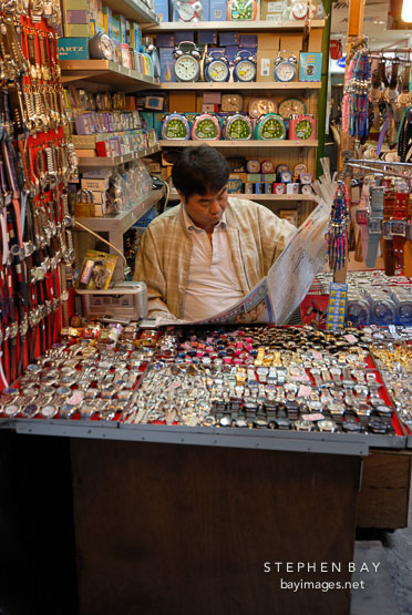 Watch seller. Li Yuen Street, Hong Kong, China.