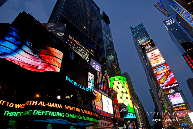 Bright electric signs in Times Square. New York City, New York, USA.