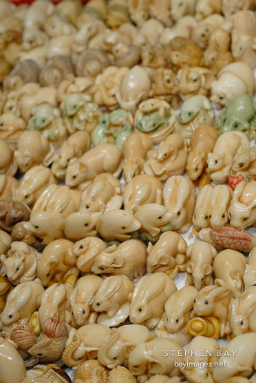 Carvings from Tagua nut. Jade Market. Hong Kong.