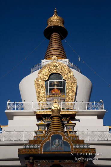 First morning's light on the top of the National Memorial Chorten. Thimphu, Bhutan.