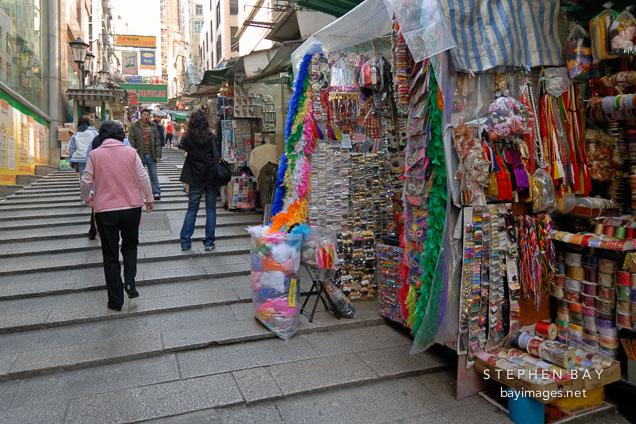 Merchants line the sides of Pottinger Street. Hong Kong