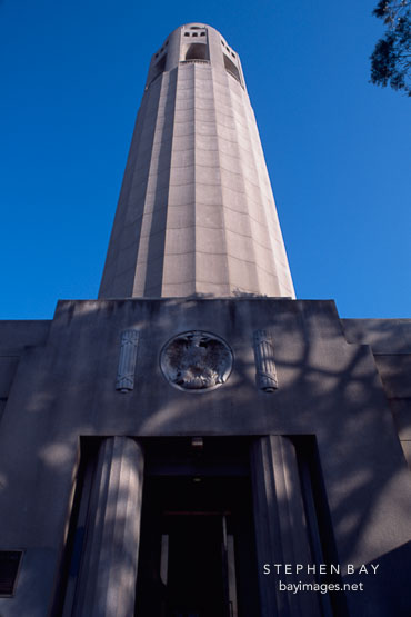 Looking up at Coit Tower, San Francisco, California, USA.