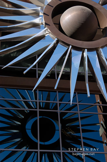 Sun emblem at Phoenix City Hall. Phoenix, Arizona, USA.