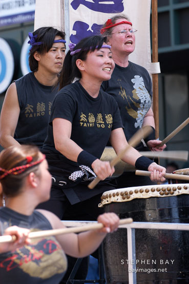 Taiko drummers. Cherry blossom festival grand parade. Japantown, San Francisco, California, USA.