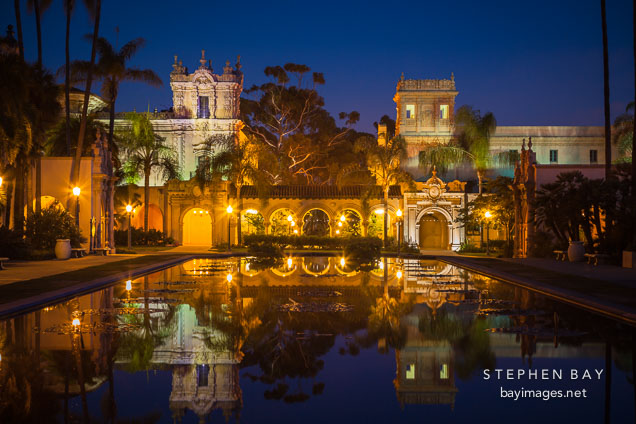 Casa de Balboa at night. Balboa Park, San Diego.