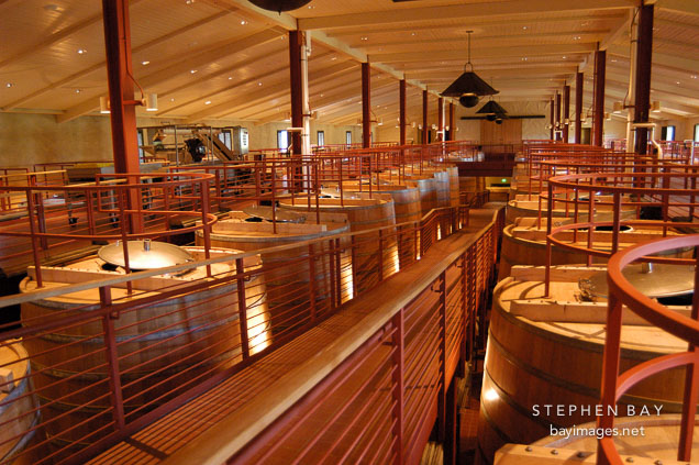 Oak fermentation tanks. Napa Valley, California.