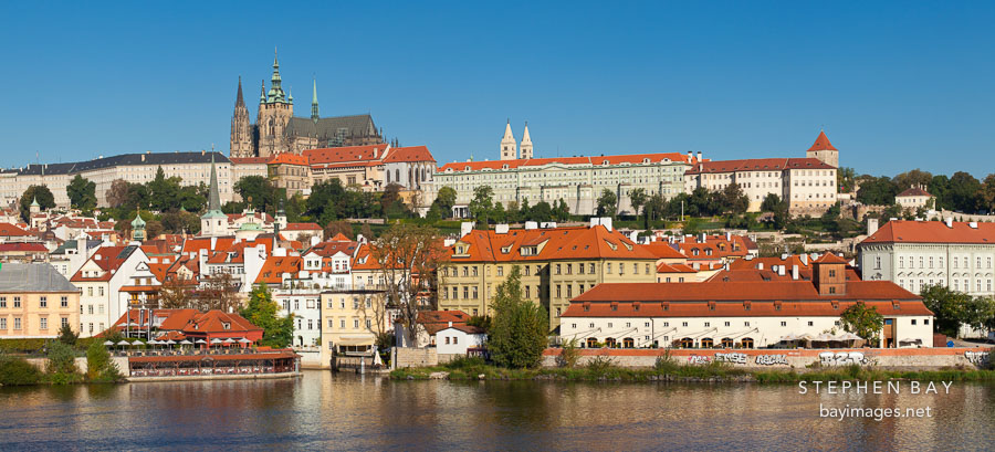 Panorama of Prague Castle and Vltava river. Prague, Czech Republic.