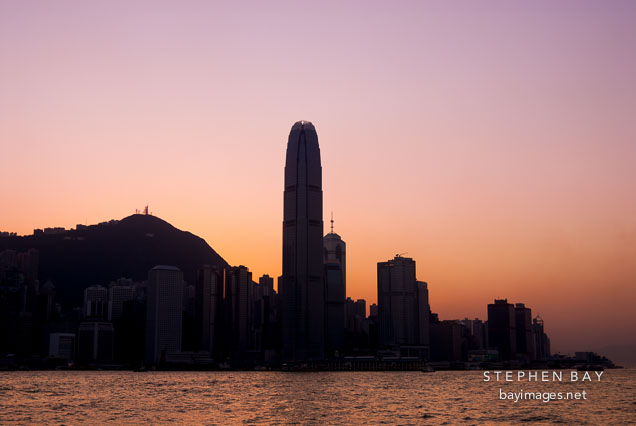 Glowing sunset over Hong Kong Island. Hong Kong, China.