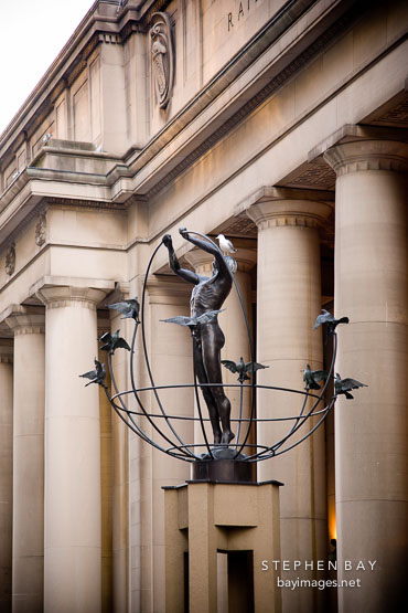 The sculpture, Monument to Multiculturalism, sits outside of Union Station. Toronto, Canada.