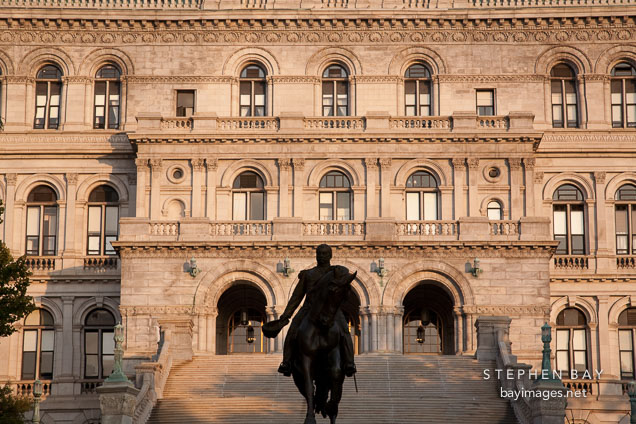 Silhouette of General Sheridan's statue. Albany, New York.