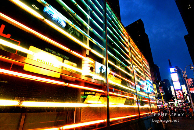 American flag made of neon lights. Times Square, New York City, New York, USA.