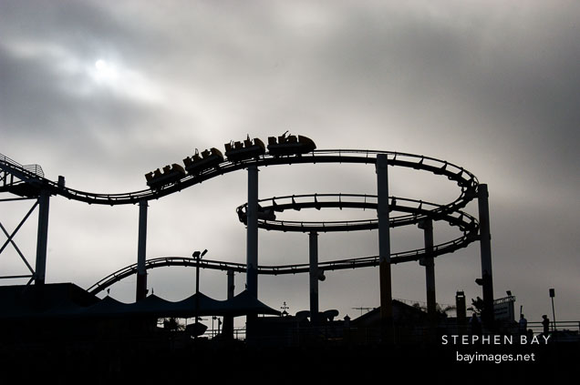 Rollercoaster at Santa Monica Pier. Santa Monica, California, USA.