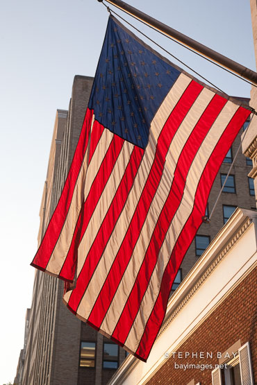 American flag in the early morning light. Albany, New York.