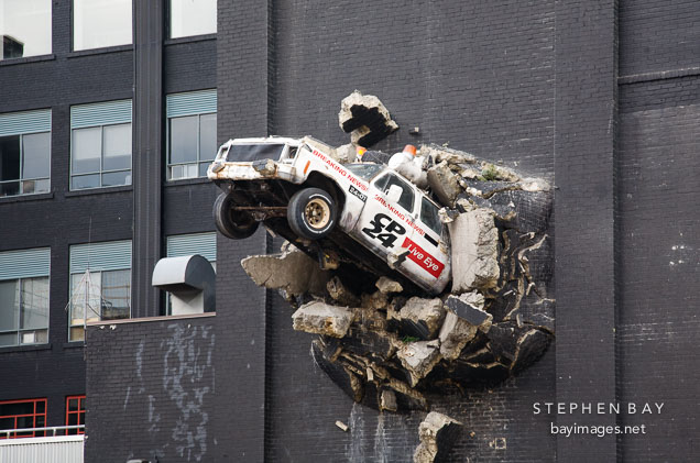 Car bursting through CityTV wall. Toronto, Canada.