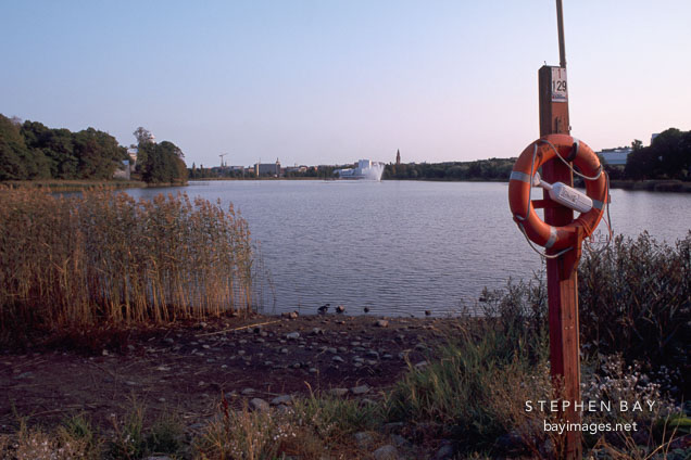 Lifebuoy and Lake Toolonlahti. Helsinki, Finland