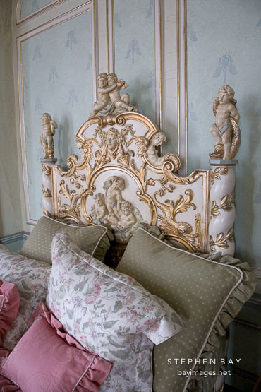 Headboard of bed in WIndsor Room. Casa Loma, Toronto.