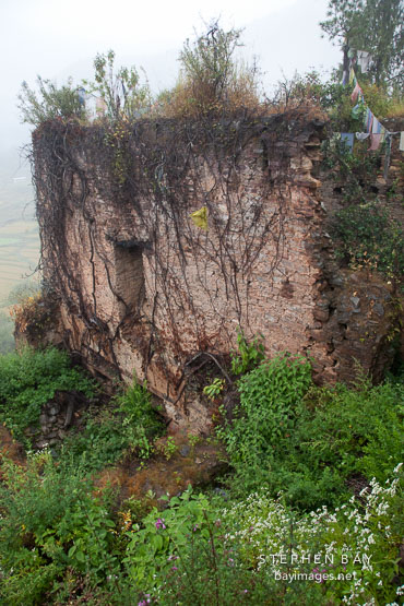 Failing wall at Drukgyal Dzong. Paro, Bhutan.