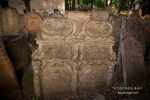 Gravestone in the Old Jewish Cemetery. Prague, Czech Republic.