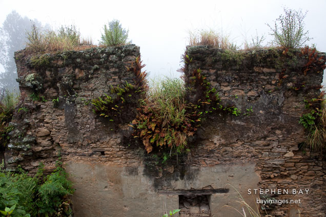 Ruined wall at Drukgyal Dzong. Paro, Bhutan.