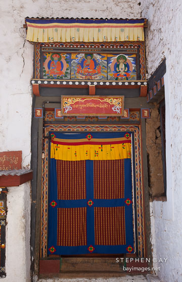 Doorway at Cheri Monastery. Thimphu valley, Bhutan.