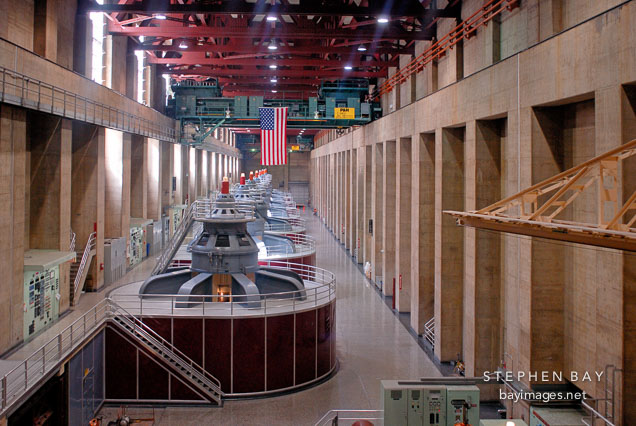 Generator room on the Nevada side. Hoover Dam, Nevada and Arizona, USA.