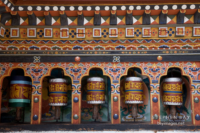 Prayer wheels at Cheri Monastery.