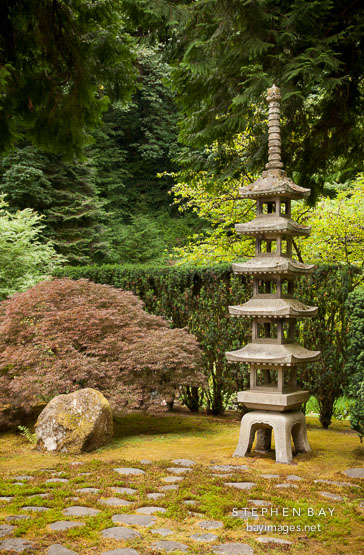 Stone pagoda at the Portland Japanese Garden.
