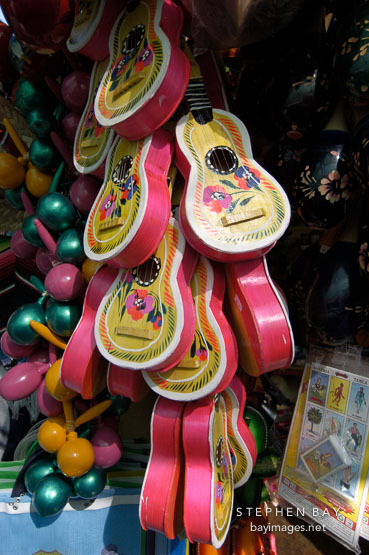 Toy guitars for sale. Olvera street, El Pueblo, Los Angeles, California, USA.