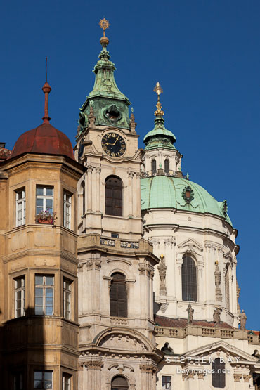 St Nicholas Church tower in the Little Quarter. Prague, Czech Republic.