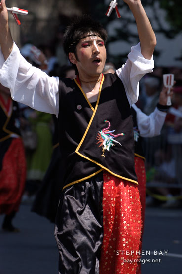 Dancers at the Cherry blossom festival grand parade. Japantown, San Francisco, California, USA.