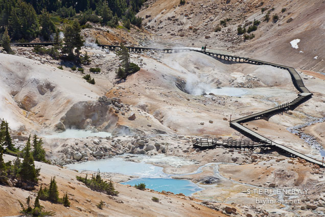 Fumaroles, and pyrite pools at Bumpass Hell. Lassen NP, California.