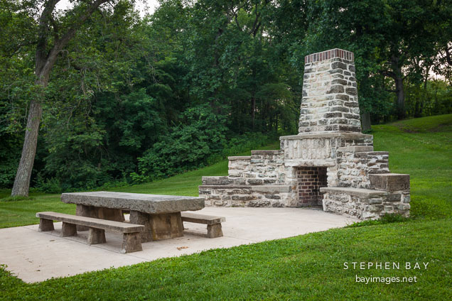 Stone fireplace in Saunders Park. Mount Pleasant, Iowa.