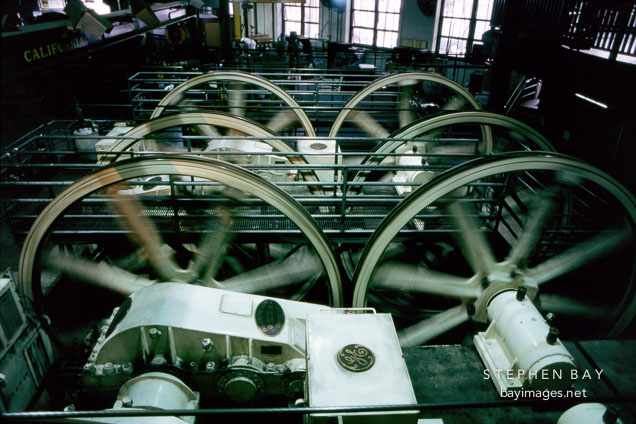 Motors and sheaves in the cable car barn. San Francisco. California.