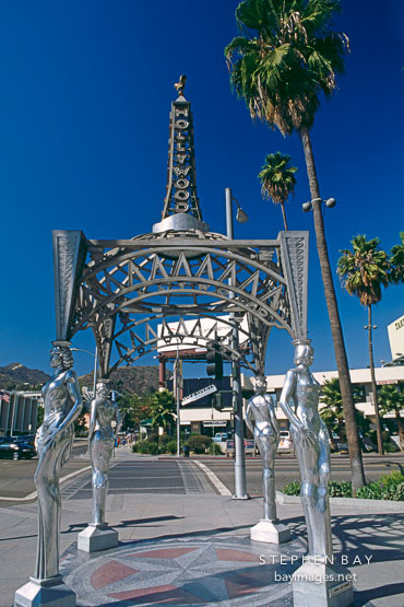 Gazebo with statues of Mae West, Dorothy Dandridge, Dolores Del Rio and Anna May Wong. Hollywood, Los Angeles, California, USA.